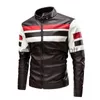 Men's Jackets Autumn Winter Men's Leather Jacket Locomotive Motorcycle PU Stripe Stitching Punk Bike Windbreaker Bomber Jacket Fleece Coat J230920