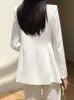 Kvinnor Tvådelade byxor för kvinnors kontor bär koreansk mode långärmad enkelknappapplikationer blazrar hög midja kontor lady byxdräkter 230920
