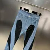 Jeans femininos borvemays 2023 outono estiramento mulheres cintura alta cores contrastantes retalhos personalidade rua denim calças wz3752