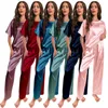 Vêtements de nuit pour femmes Pyjamas en soie pour femmes costume à la maison à manches courtes pantalons longs pyjama deux pièces ensemble vêtements de nuit en satin Pijama Mujer Loungewear