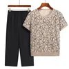 Zweiteilige Damen-Hosen, lässiger Sommer-Oma-Zweiteiler-Anzug für Mutter mittleren Alters, Rundhalsausschnitt, kurze Ärmel, Oberteil und Hose, Outfits für Damen