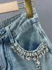 Jeans pour femmes DEAT diamant épissé taille haute longue ample droite jambe large bavures Denim pantalon 2023 automne mode 29L2711 230920