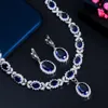 Ensembles de bijoux de mariage CWWZircons Couleur Or Blanc Zircone Cubique Feuille Goutte Bleu Grand Collier Femmes Costume De Fête Ensemble pour Les Mariées T523 230920