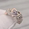 Cluster Rings Rose Princess Diamond Ring European And American Heart-shaped Gold Two-color Zircon