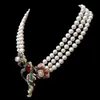 Girocolli YYING Collana con pendente a 3 fili di perle bianche coltivate con zirconi cubici 18" 230920