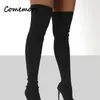 Laarzen Comemore Over De Knie Herfst Elegante Vrouw Hakken Botas De Mujer Winter Vrouwen Wees Punk Dunne Hakken Sok Laars 43 230920