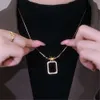 Autumn Winter New Light Luxury Temperament Black Square Sweater Chain Women's Net Red Ins Wind Colorless Titanium Steel Necklace