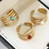 Band Rings Wedding Rings Bohemian Ring Stainless Steel for Women Gold Plated Hollow Multi layer Turquoise Natural Stone Jewelry Trend 230712 x0920