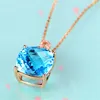 Pendant Necklaces Luxury Square Sea Blue Gems Crystal Princess Cut Zircon Wedding Necklace Bridal Rose Gold Plated Long Chain Jewelry