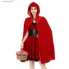 Płaszcz damski z Hood Red Velvet Cape na Boże Narodzenie Halloween Cosplay Costume Little Red Riding Hood Costume Women S-xxl L230920