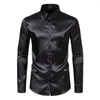 Men's Casual Shirts Men Silk Like Satin Shirt Long Sleeve Slim Fit Dress Stylish Solid Color Lapel Button Down Business Formal