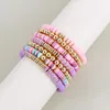 Bracelet extensible en perles d'argile polymère multicolore pour femmes, 7 brins, pièces/ensemble, style Boho, plage, Heishi Y2k, bijoux cadeau