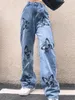 Kadınlar kot pantolon harajuku kelebek baskı vintage estetik bol düz pantolon grunge sıradan kıyafetler pantolon sokak kıyafetleri y2k 2023