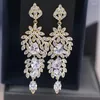 Boucles d'oreilles pendantes en pierre CZ pour femmes, bijoux romantiques de luxe de styliste pour fête de mariage