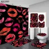 Shower Curtains Red Lips Bathroom Curtain Set Sexy Lip Black Bath Mat Non-Slip Pedestal Rug Toilet Cover Modern Shower Curtains with 12 Hooks 230919