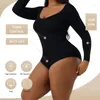 Body modellante da donna a maniche lunghe aderente body aderente contenitivo per la pancia collo tinta unita perizoma body tuta top