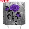 Shower Curtains Purple Rose Flowers Shower Curtain Bathroom Curtains Set Butterfly Flower Bath Mats Toilet Lid Cover Anti-slip Carpet Home Decor 230920