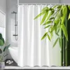 Chuveiro Cortinas Japonesa Tinta Bambu Cortina de Chuveiro Conjunto Preto Branco Planta Pássaro Rosa Flor Carpa Estilo Chinês Tecido Banheiro Decoração Cortinas de Banho 230919