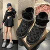 Women Boots Black Silver Chain Soft Middle Round Warm Fur Snow Boot Potties أحذية قطنية غير رسمية 36-40