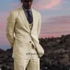 Erkekler Keten Takım Takım Tek Bravatalı Moda Düğün 3 Parçası (Ceket Yelek Pantolon) Büyük Cep Tam Zarif Man Damat