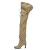 Bottes Marque Design Imprimé Talon Haut Au-dessus Du Genou Grand LaceUp Réglable Catwalk Taille Sexy Femmes 34 43 230920