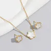 Collier et boucles d'oreilles en acier inoxydable 2023, plaqué or 14 carats, plante de luxe, cinq feuilles, pétale de fleur, pendentif, boucle d'oreille, trèfle pour femmes