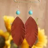 Boucles d'oreilles pendantes en cuir véritable, frange découpée, pompon, plume, feuille, goutte pour femmes, bijoux faits à la main en peau d'agneau