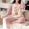 Kvinnors sömnkläder flanell pyjamas för kvinnor vinter kashmir hålla varma nattkläder vuxna flickor härliga tecknad björn korall hem kläder