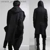 Herrtröjor tröjor vinter män linne rep knapp hip hop long hoodie gothic hooded cloak nattklubb dj sångare punk rock scen costume fleece hoodiesl230920