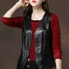 Femmes en cuir Faux printemps automne PU gilet col en V simple boutonnage femmes moto gilets sans manches Top 5XL Y196 230919