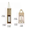 Сумки для покупок Джутовое вино для переноски Многоразовая сумка из мешковины Прозрачное окно с ручками Подарок B