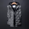 Mäns västar 3648 Black Grey Green Waistcoat Men Hat Löstagbar Autumn Winter Casual For Warm Down Vest med Hood ärmlös kappa 230919