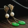 Boucles d'oreilles pendantes en calcédoine naturelle, perle d'eau douce, crochet de pâques de culture porte-bonheur pour femmes, clou d'oreille de mariage Halloween