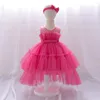 Girl Dresses Tulle Wedding Baby Party White Trailing First Communion Kids Princess Dress For 1st Birthday Bridemaid Vestido