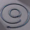 Kettingen 8MM Cubaanse Link Kinketting Armband Set Voor Mannen Gouden Blauw Roestvrij Staal Heren Kettingen Armbanden Man Ac250t