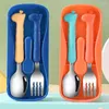Dinnerware Sets Children Cutlery Non-slip With Storage Case Educational Grade Stainless Steel Infant Feeding Spoon Fork Baby Products