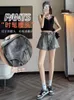 Pantaloncini da donna Casual Denim grigio per abbigliamento donna 2023 Primavera Estate Sottile floreale a vita alta Pantaloni larghi a gamba larga BC507