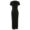 Casual Dresses Knitted Maxi Women Single Breasted Sexy V Neck Short Sleeve Bodycon Long Beach Dress Ins Clubwear Party