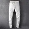 Mens Jeans Sokotoo White Crystal Holes Ripped Fashion Slim Skinny Rhinestone Stretch Denim Pants 230920