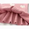 Robes de baptême Robe douce enfants bébé filles Saint Valentin laine tricot pull coeur imprimé dentelle pull court automne 1 5 ans 230920