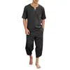 Men's Tracksuits 2023 Mens Set Casual V-neck Short-sleeved Shirt Loose Cropped Trousers Cotton And Linen Breathable Sports Suit