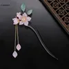 Pinces à cheveux bâtons en bois chinois faits à la main fourchettes à fleurs roses pendentif bijoux pour femmes filles porte-chignon