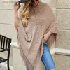 Dames Cape 2021 Nieuwe Herfst Winter Warme Capes Poncho's Voor Vrouwen Oversized Mantel Sjaal Truien Parels Patchwork Kwastje Gebreide Truien Dames L230920