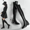 Stövlar svarta kvinnor äkta läder över knäet 7 cm hög klack hösten vintermode skor 230920