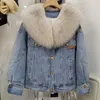 Women's Jackets Women Winter Down Denim Jacket With Big Fake Fur Callor Street Style Thick Warm Lining Jean and Coats Super Cool 230920