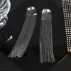 Dangle Oorbellen FYUAN Lange Kwast Strass Drop Voor Vrouwen Zwart Kristal Mode-sieraden Accessoires