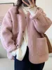 Womens Wool Blends Korean Lapel Jackets Women Fashion Horn Button Lamb Coats Elegant Thick Warm Casual Casaco Feminino 230919