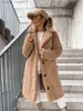 Misto lana da donna Elegante Autunno Inverno Donna Manica lunga Risvolto Cappotto in peluche Monopetto Cappotto di lana caldo spesso Colletto rovesciato Cardigan 5XL L230920