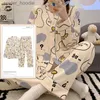 Kobiet Sleep Lounge Wiosna jesienna Kimono Kimono Sets Sets Funny PJs Cartoon Sleepwear Polka Dots Girl Pijamas Mjer Pajama 3xl Fashion L230920