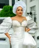 Traditional Nigerian White Prom Dresses Fashion 3D Short Sleeves Tiered Beading African Formalss Off Shoulder Evening Party Gown